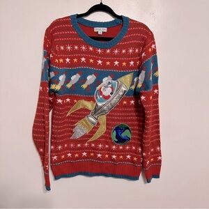 Holiday Hype Rocket Ship Santa Novelty Christmas Sweater Size Medium